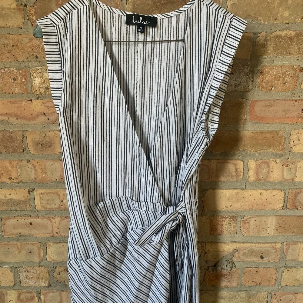 Amherst Black and White Striped Wrap Skort Romper